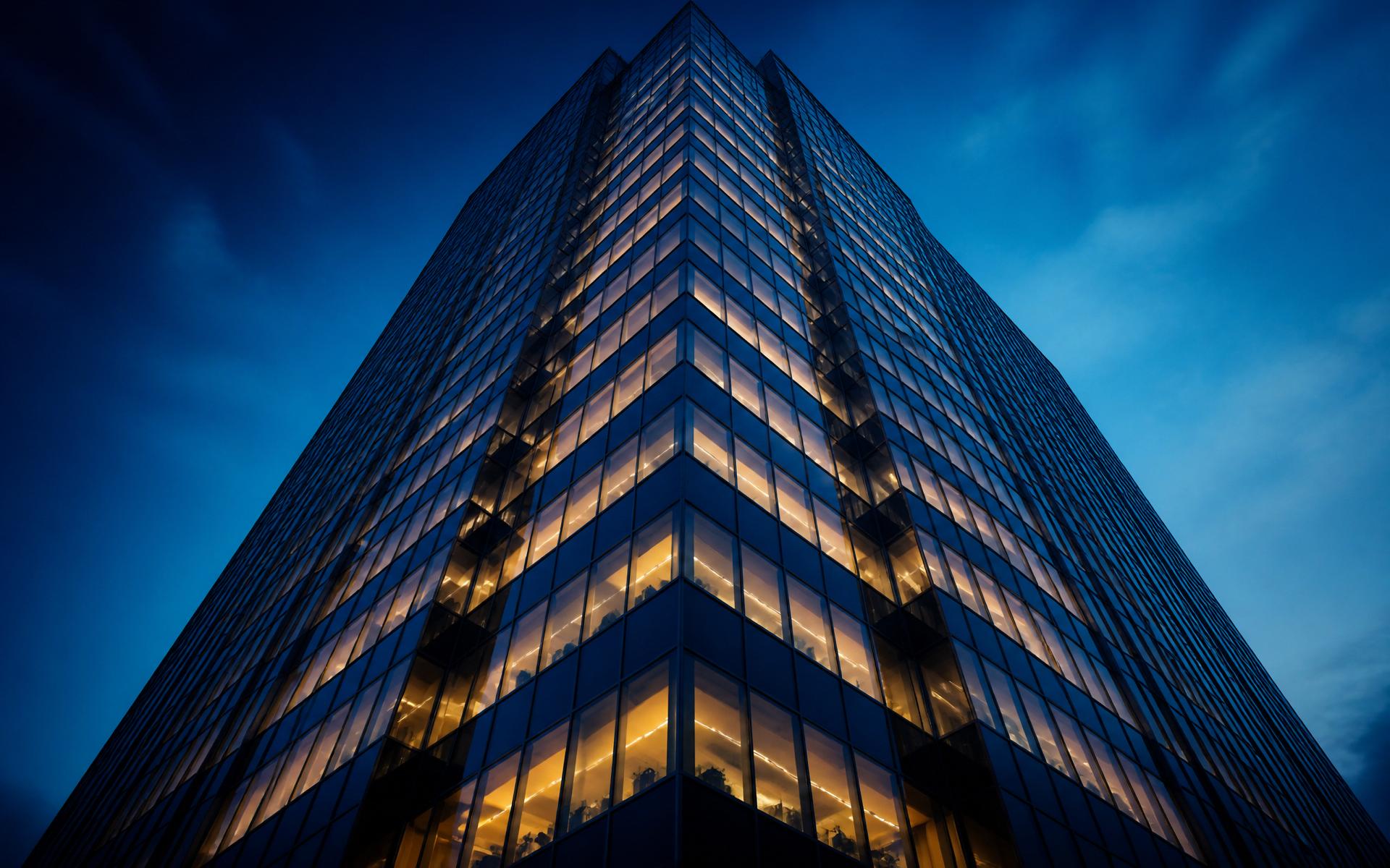 Modern corporate architecture at blue hour